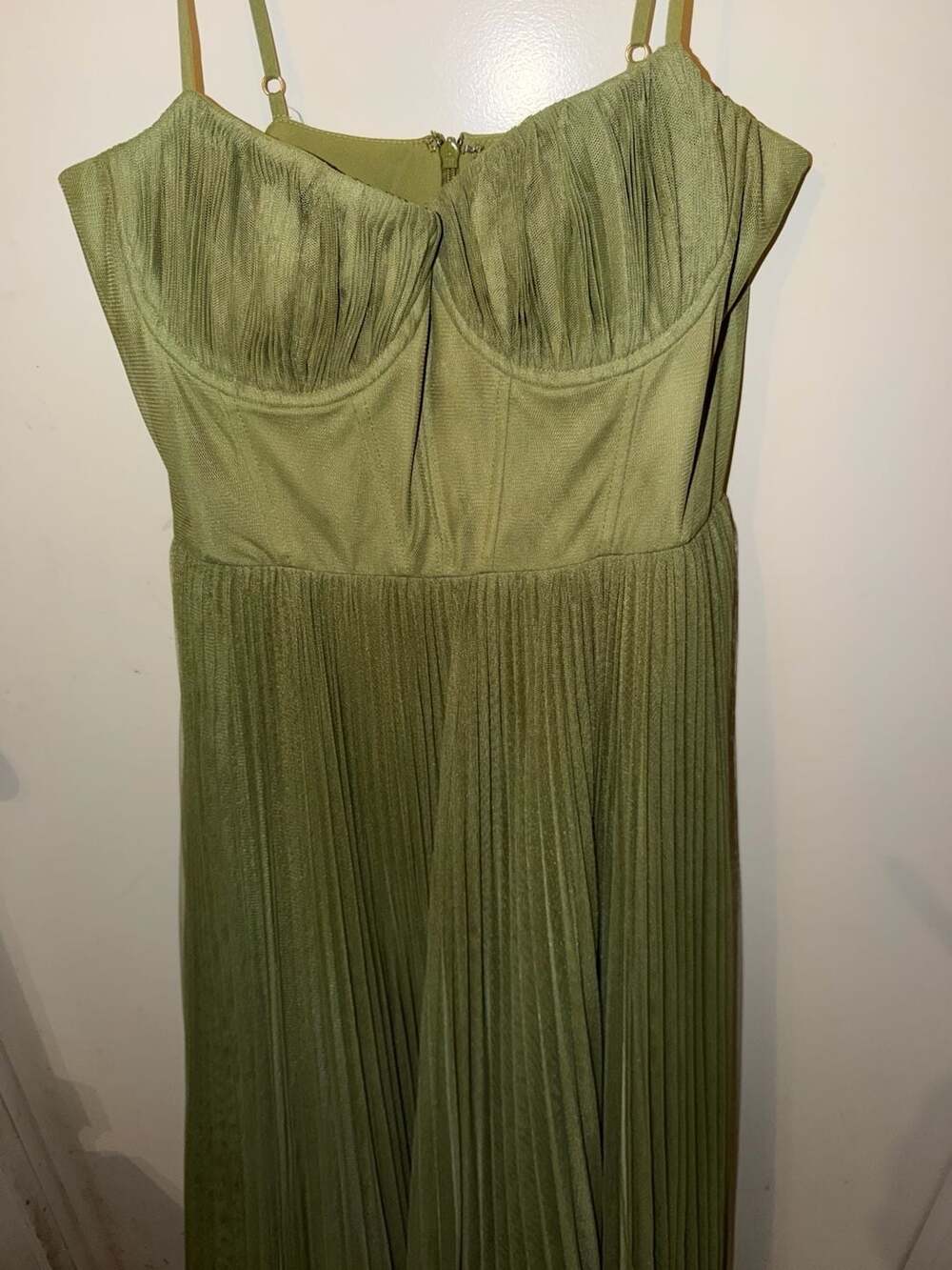 Hutch Amara Corset Pleated Tulle Fit & Flare Midi Dress in Sage Green - Picture 8 of 8